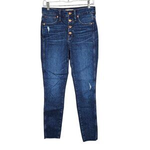 MADEWELL High Rise Skinny Jeans MEDIUM WASH BLUE size 27 Button Fly Distressed